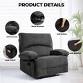 Oversized Manual Recliner Chair Sofa For Living Room Grey Velvet Manual Handle Metal Primary Living Space Soft Cushion Back Heavy Duty American Design,American Traditional,Classic Pillow Top Arms Foam Velvet