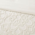 3 Piece Tufted Cotton Chenille Medallion Duvet Cover Set Queen Off White Cotton