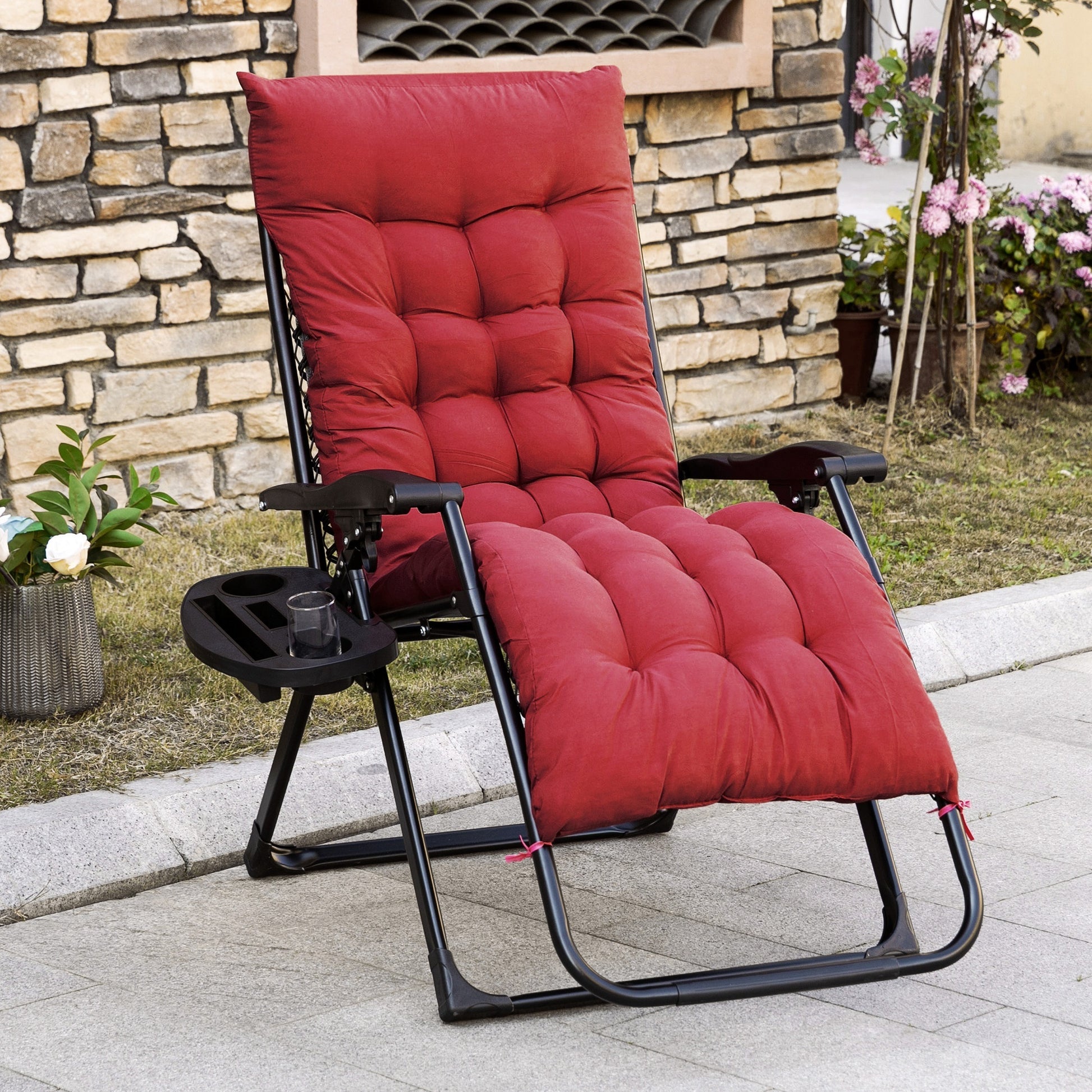 Outsunny Zero Gravity Chair, Folding Reclining Lounge Chair With Padded Cushion, Side Tray For Indoor And Outdoor, Supports Up To 264 Lbs., Red Red Steel