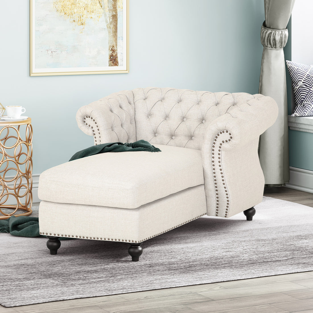 Chaise Lounge Beige Fabric