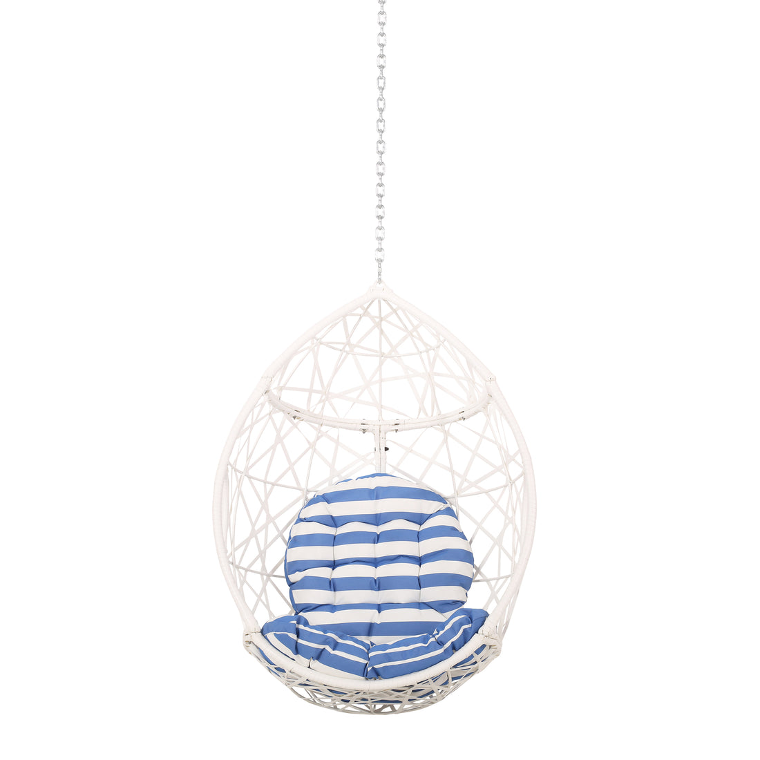 Los Alamitos Hanging Chair With 8Ft Chain White Blue Pe Rattan Iron Waterproof Fabric