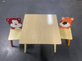 Kids Table And 2 Chairs Set, 3 Pieces Toddler Table And Chair Set, Wooden Activity Play Table Set Bear&Tiger Natural Solid Wood Mdf