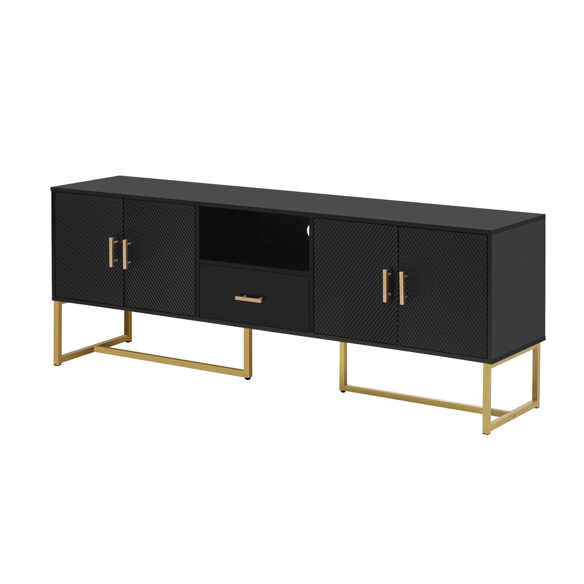 Modern Tv Stand For Tv Up To 70 Inches,Tv Cabinet With 1 Drawer, 2 Cabinets And Metal Legs, Handles And Anti Tip Device For Living Room Black 70 79 Inches Mdf