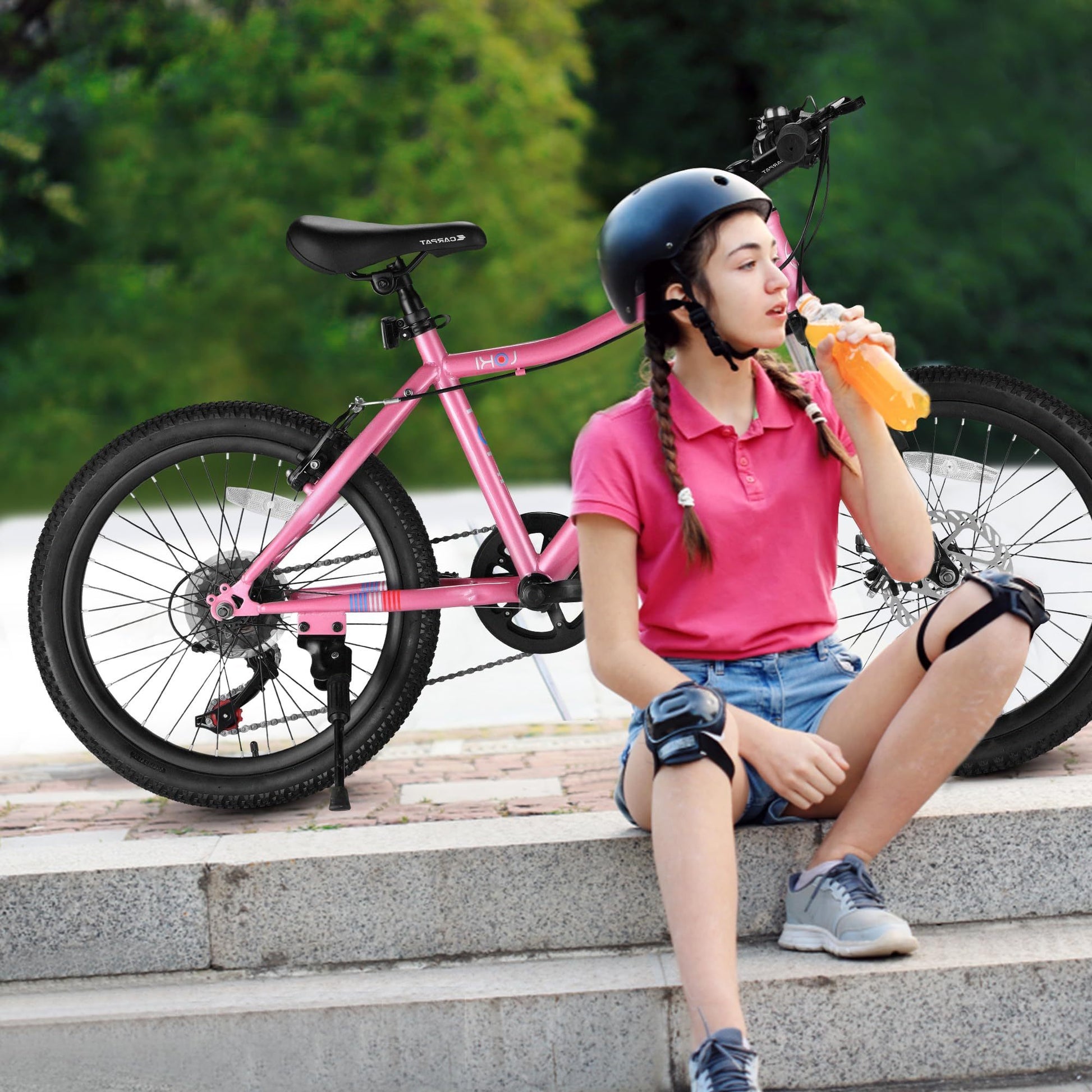 S20101 Ecarpat 20 Inch Kids Bike, Boys Girls Mountain Bike Ages 8 12, 7 Speed Teenager Children Kids' Bicycles, Front Suspension Disc U Brake, High Steel Frame Pink 200 Lbs & Over Classic Polyurethane Foam 9 To 12 Years Steel Outdoor