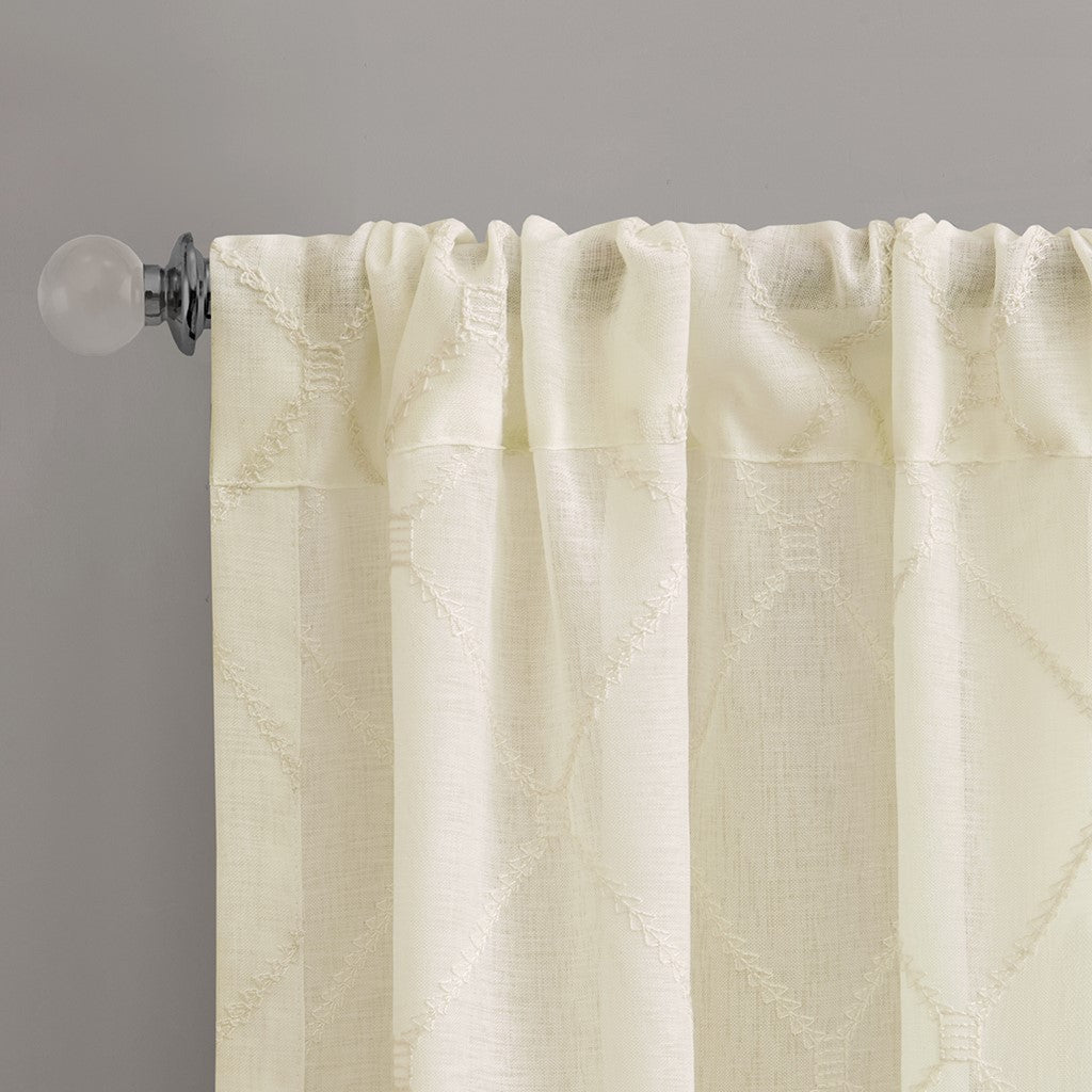 Diamond Sheer Window Curtain Panel Only 1 Pc Panel Ivory Polyester