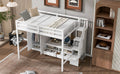 Full Size Loft Bed Frame With Wardrobe,Low Storage Table And Storage Staircase,White Gray White Solid Wood Mdf