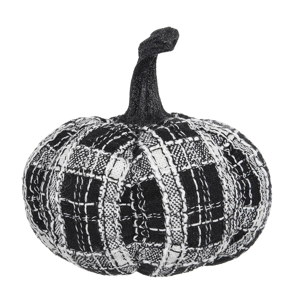 7X7X7" Fabric Light Black White Plaid Pumpkin, For Holiday Halloween Decor Black,White Polyester