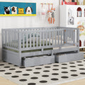 Twin Size Wood Daybed With Fence Guardrails And 2 Drawers, Split Into Independent Floor Bed & Daybed, Gray Old Sku :Lp000881Aae Twin Gray Solid Wood Mdf