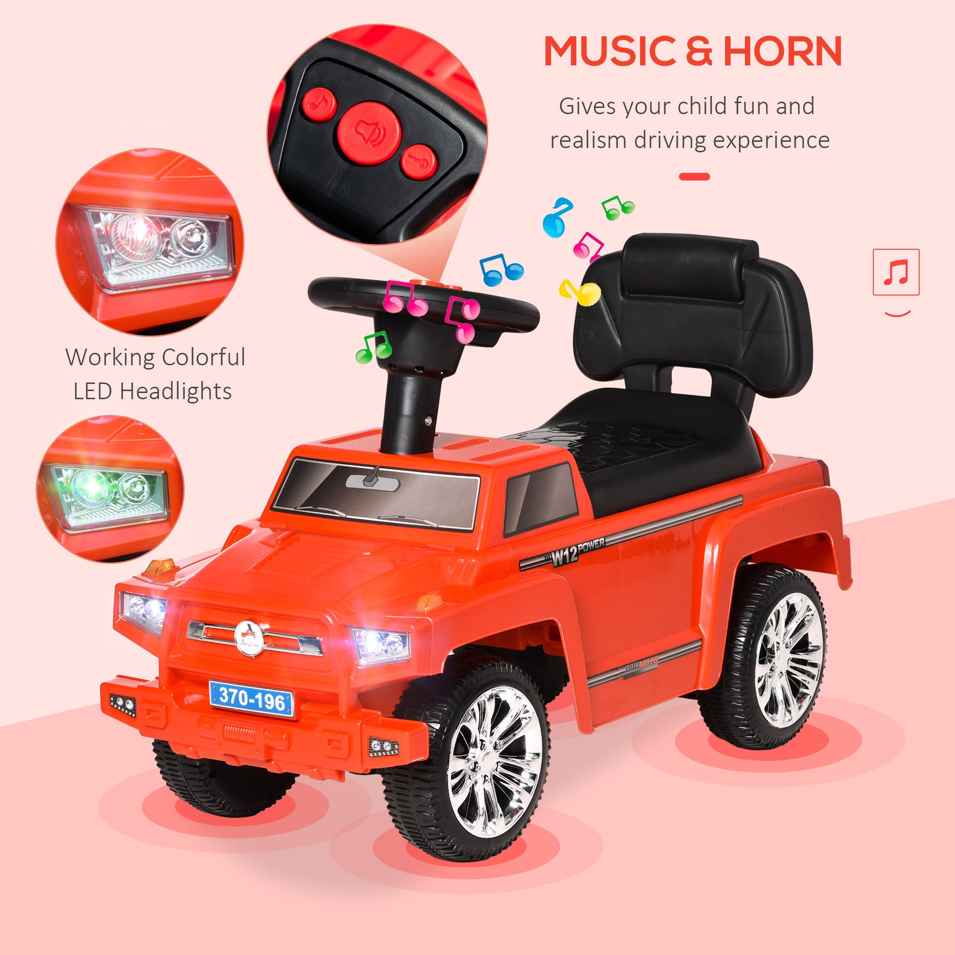 Aosom Kids Ride On Push Car, Suv Style Sliding Walking Car For Toddle With Horn, Music, Working Lights, Hidden Storage And Anti Dumping System, Red Red Plastic