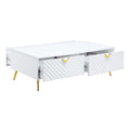 White High Gloss 2 Drawer Coffee Table With Support Leg White Primary Living Space Contemporary Drawers Rectangular Wood Metal