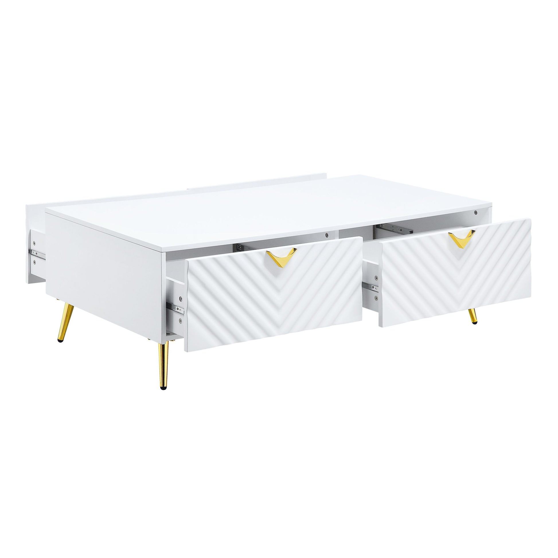 White High Gloss 2 Drawer Coffee Table With Support Leg White Primary Living Space Contemporary Drawers Rectangular Wood Metal