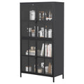 Premium Black Metal Storage Cabinet With Tempered Glass Doors, Adjustable Shelves, Anti Tipping Device, Magnetic Silent Closure, And Adjustable Feet For Home And Office Use Accent Chests 3 4 Spaces