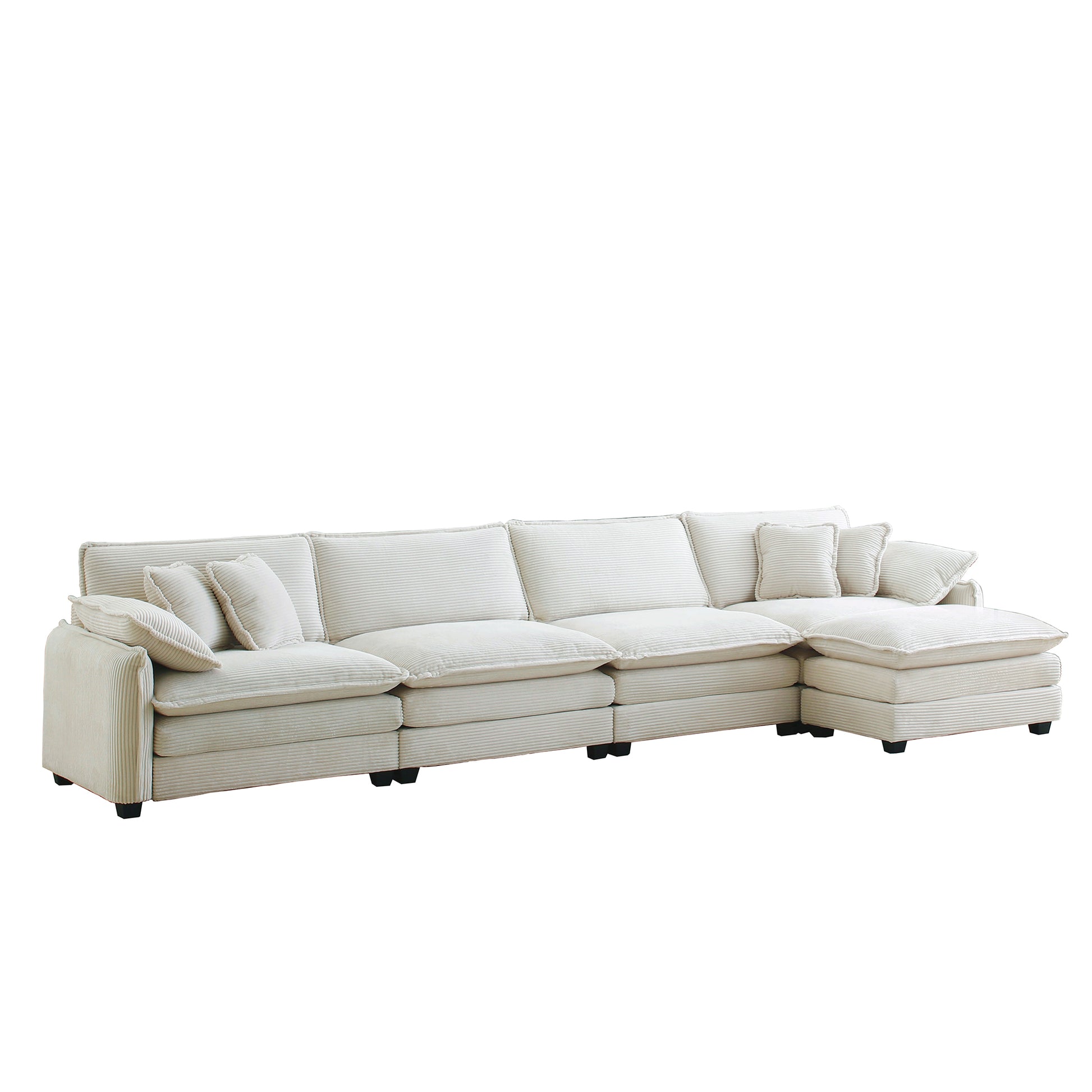 Corduroy Sofa Modern Upholstered 4 Seater With With 1 Footstool Corduroy Fabric Sofaoffice Living Room Apartment Comfort Sofa, Easy To Assemble With 2 Arm Pillows And 4 Throw Pillows Beige Corduroy 4 Seat