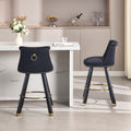 Coolmore Set Of 2,Back Pull Point Design, Velvet Material, 360 Degree Rotation, Back Pull Loop Detachable Design, Rivet Decoration, Square Foot Wooden Bar Chair Black Velvet