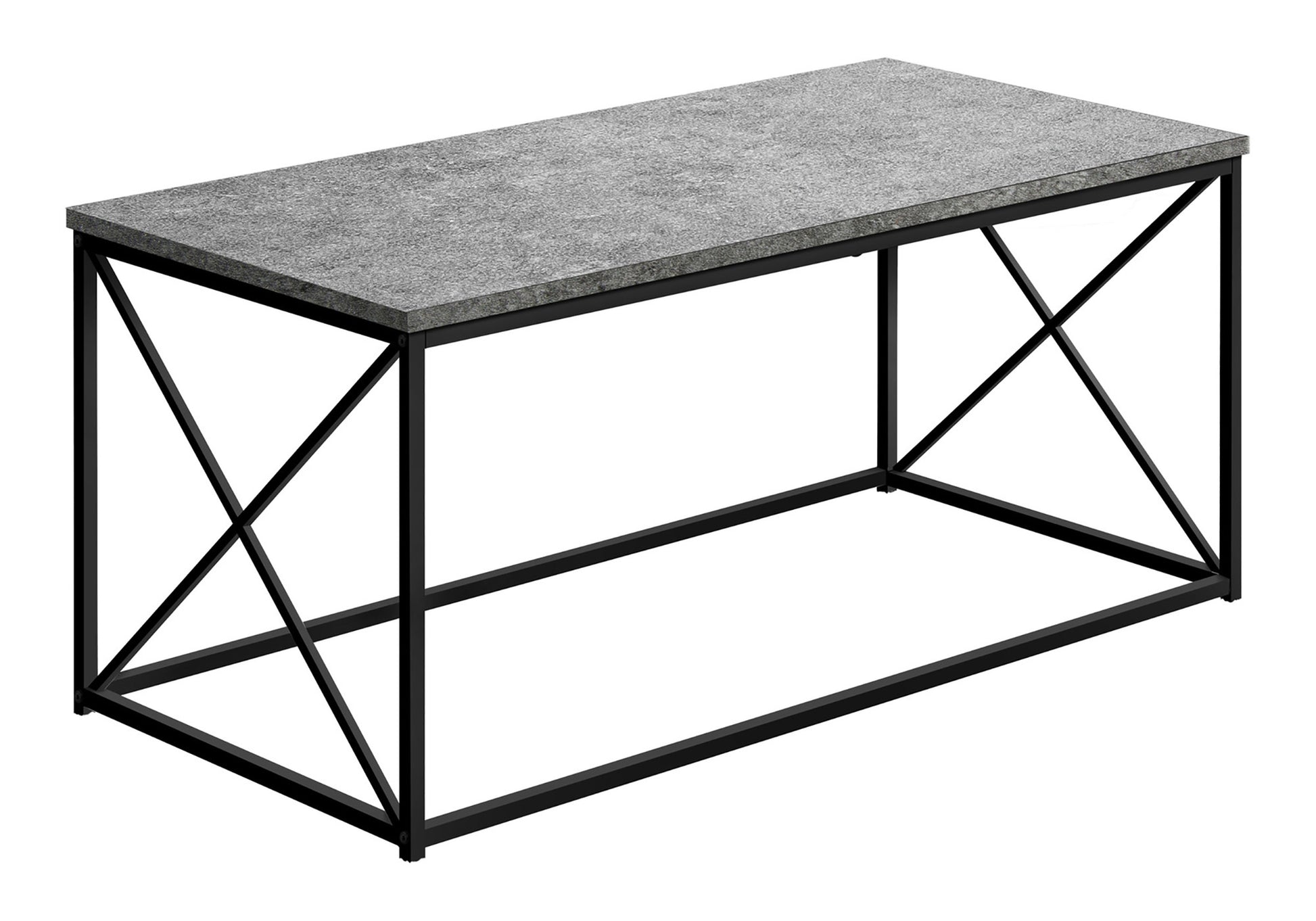 Coffee Table, Accent, Cocktail, Rectangular, Living Room, 40"L, Grey Laminate, Black Metal, Contemporary, Modern Grey Particle Board