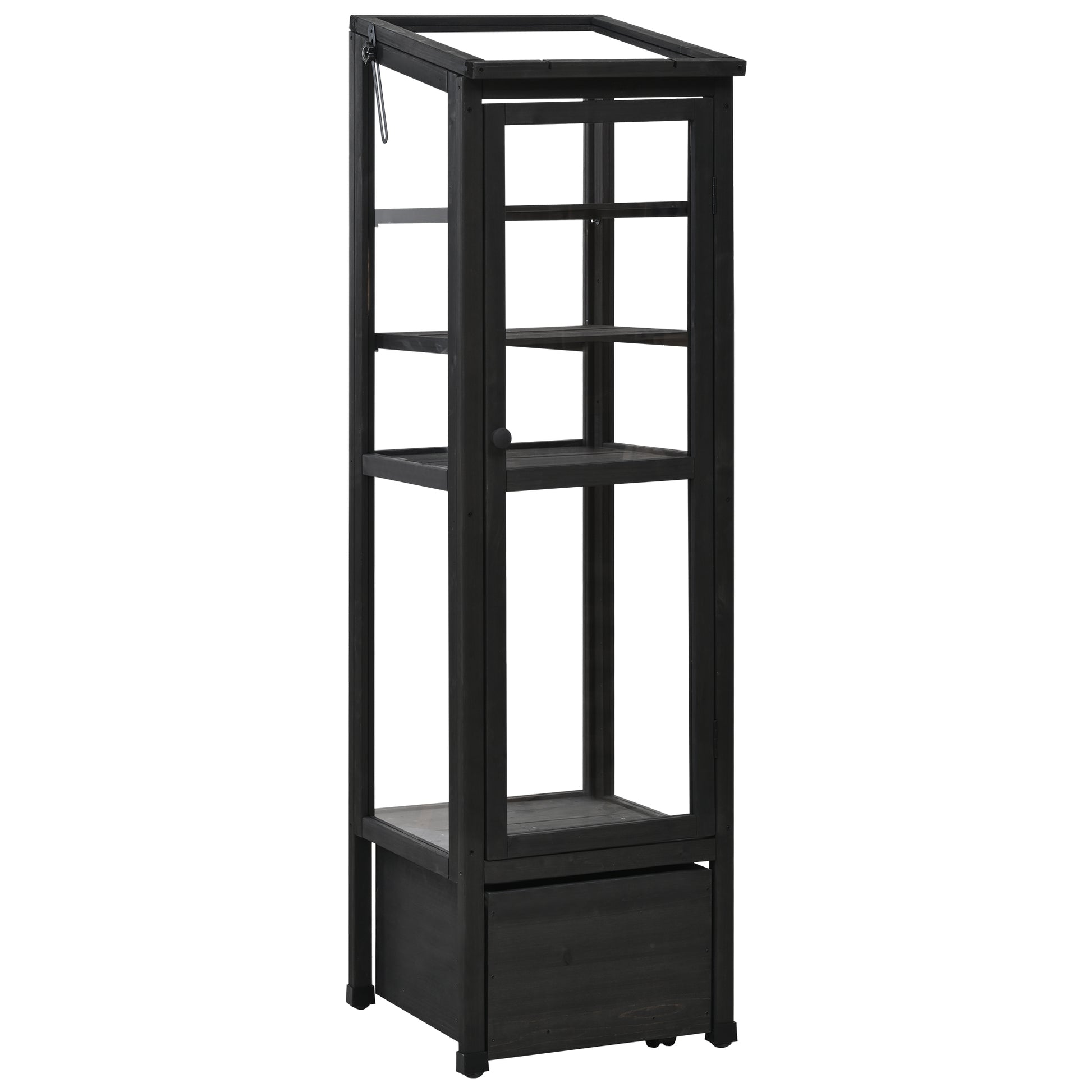 62.4Inch Height Wood Garden Greenhouse Balcony Portable Mini Cold Frame With Movable Storage Box And Adjustable Shelves For Outdoor Indoor Use, Black Black Garden & Outdoor Casual Wood