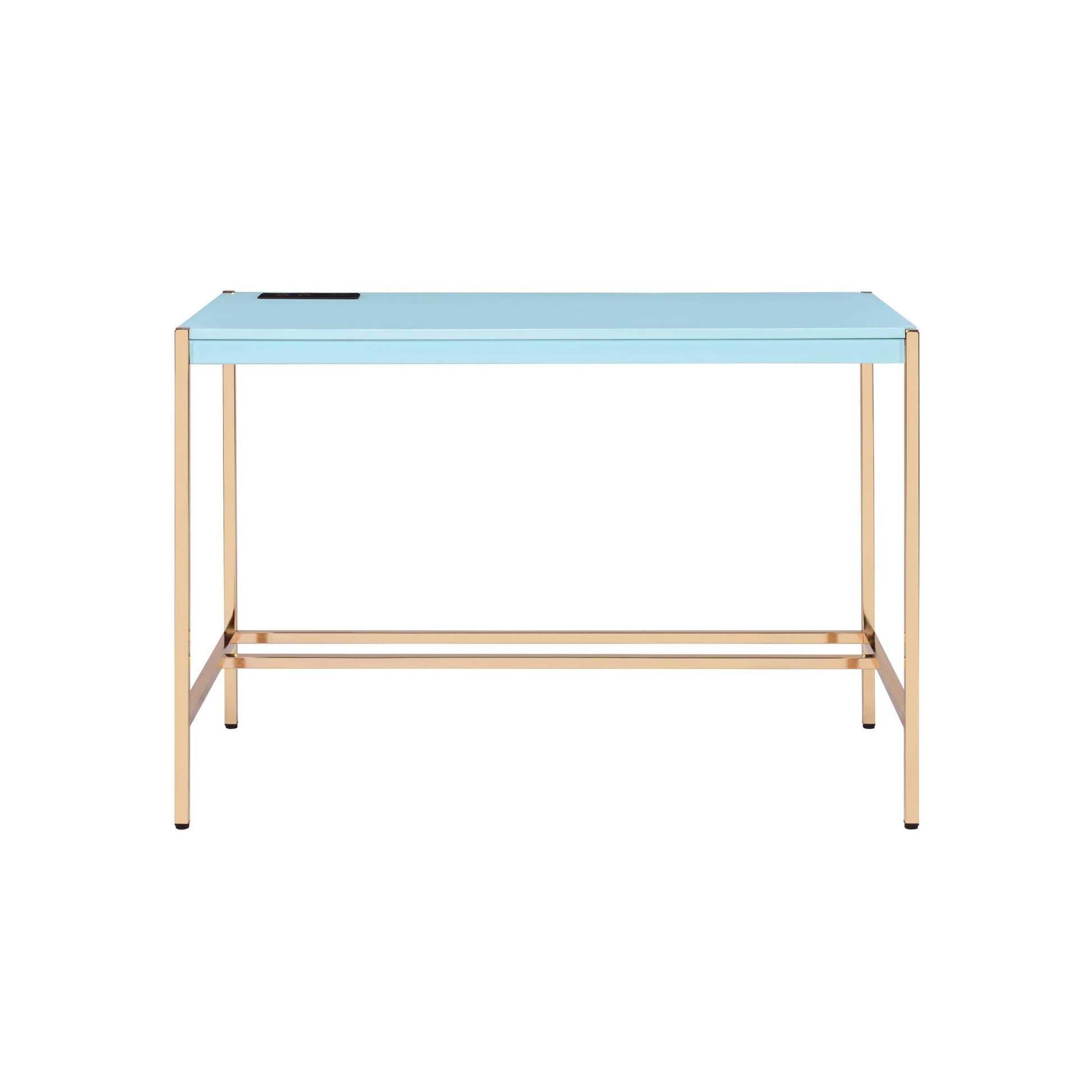 Baby Blue And Gold Writing Desk With Usb Ports Blue Gold Built In Outlets Or Usb Office Modern Rectangular Glossy Wood Metal