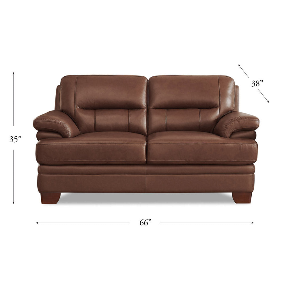 Luxor Leather Loveseat Pecan Memory Foam Genuine Leather