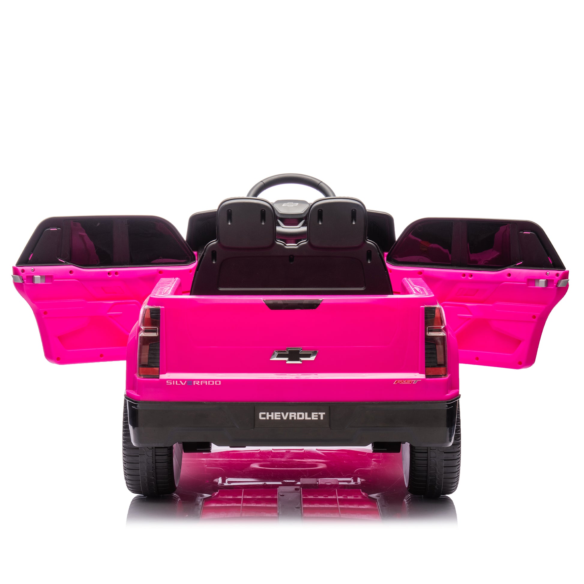 24V Kids Ride On Car W Parents Control,Licensed Chevrolet Silverado,Four Wheel Suspension,Led Lights,Bluetooth,Music,Usb,Mp3,Power Display,Speeds 2.49 3.73Mph For Kids Aged 2 5. Pink 50 99 Lbs