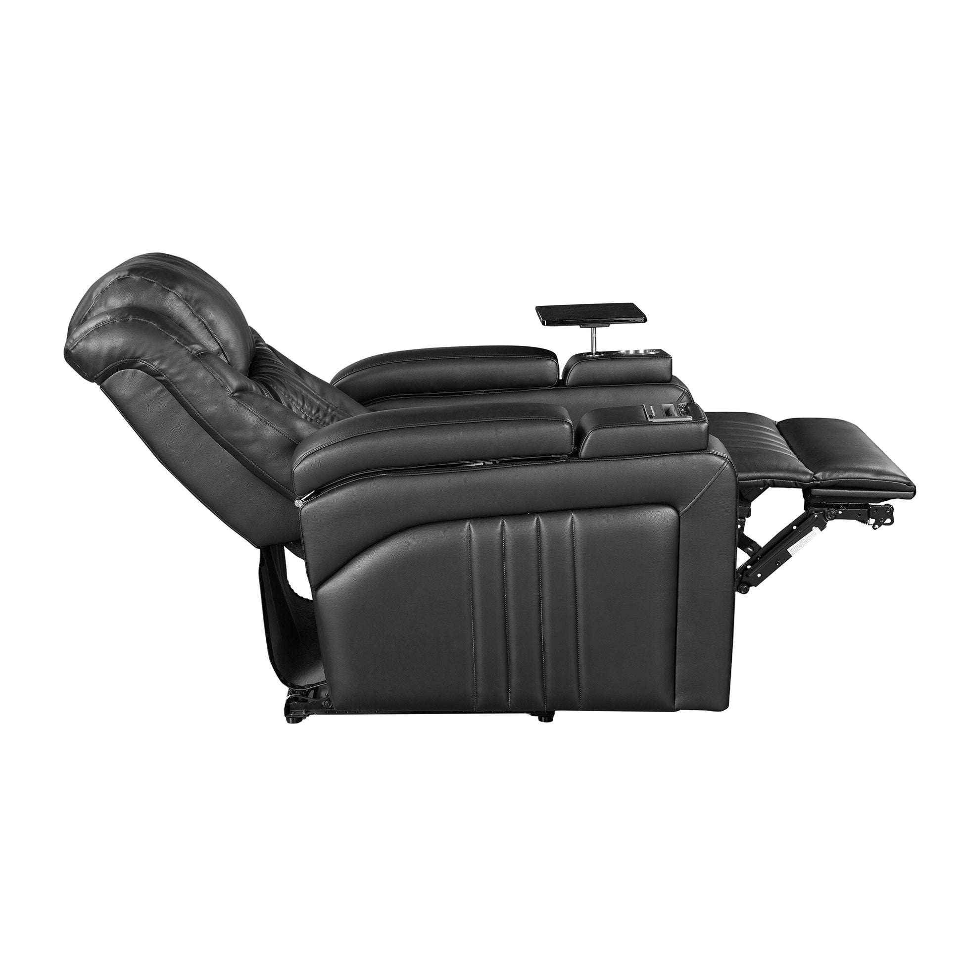 Pu Leather Power Recliner Home Theater Recliner With Power Adjustable Headrest, Wireless Charging Device, Usb Port, Storage Arms, Cup Holder And Swivel Tray Table For Living Room, Black Black Foam Pu Leather