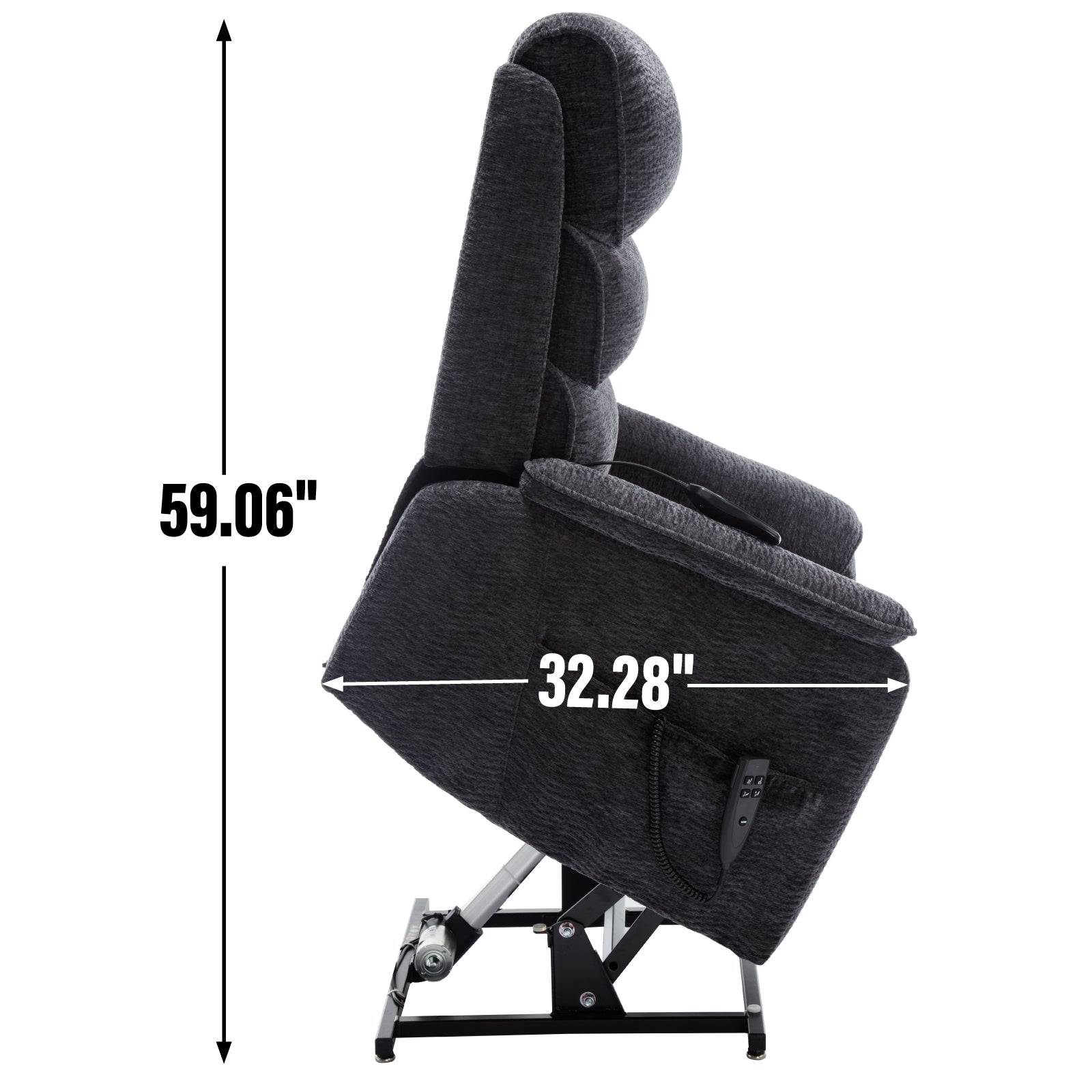 Grey Chenille Dual Motor Infinite Position Up To 350 Lbs Power Lift Recliner Chair With Power Remote, Heat Massage And Heavy Duty Motion Mechanism White Metal Primary Living Space Heavy Duty Push