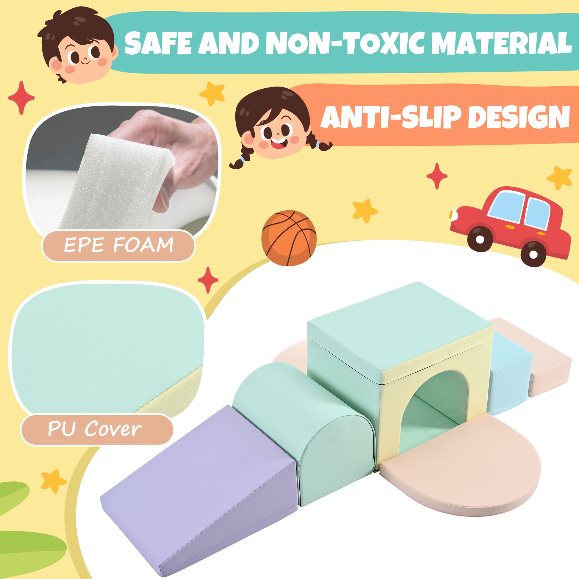 Colorful Soft Climb And Crawl Foam Playset 7 In 1, Soft Play Equipment Climb And Crawl Playground For Toddlers, Kids Crawling And Climbing Indoor Active Play Structure Colorful Under 50 Lbs Cute Foam 1 To 2 Years Pu Indoor