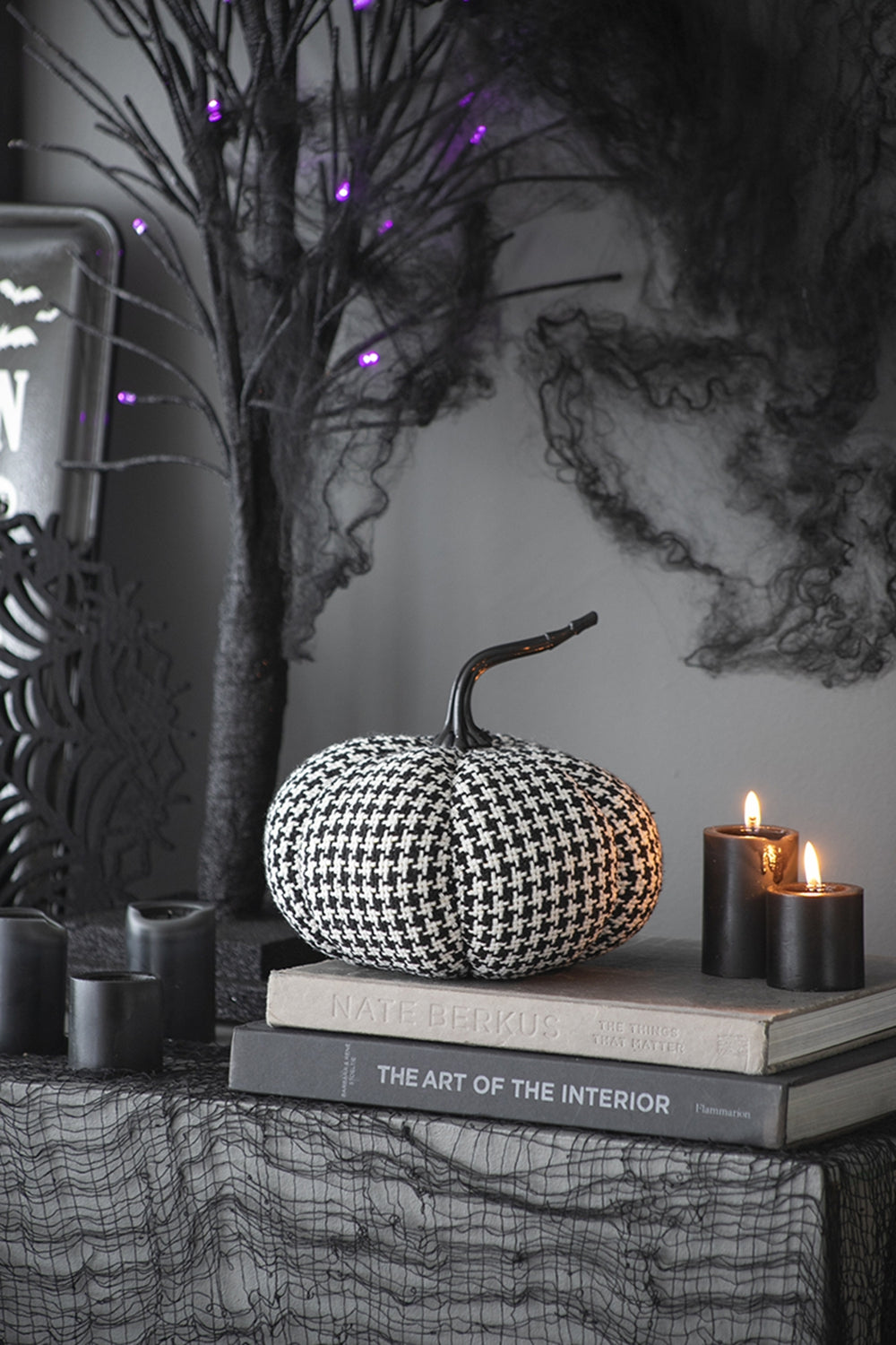 7X7X7.5" Fabric Pumpkin Decor, For Holiday Halloween Decoration Black,White Polyester