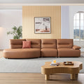 147.24'' Oversied Modern Sectional Curved Shaped Sofa Couch For Living Room,Upholstered 5 Seat Sofa Eco Leather Couch Set ,Brown Brown Leather 5 Seat