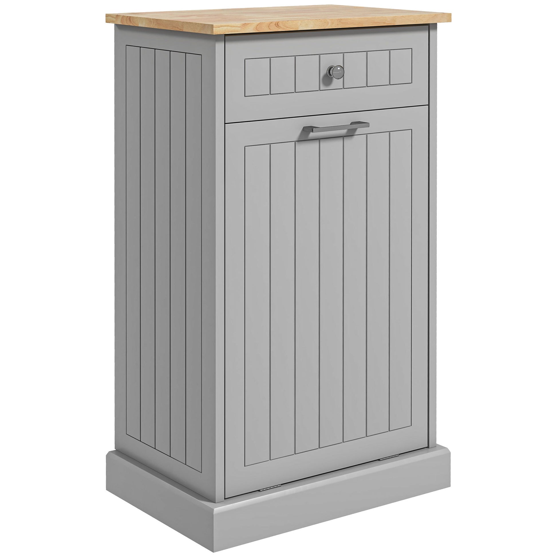 Homcom Kitchen Tilt Out Trash Bin Cabinet Free Standing Recycling Cabinet Trash Can Holder With Drawer, Gray Grey Mdf