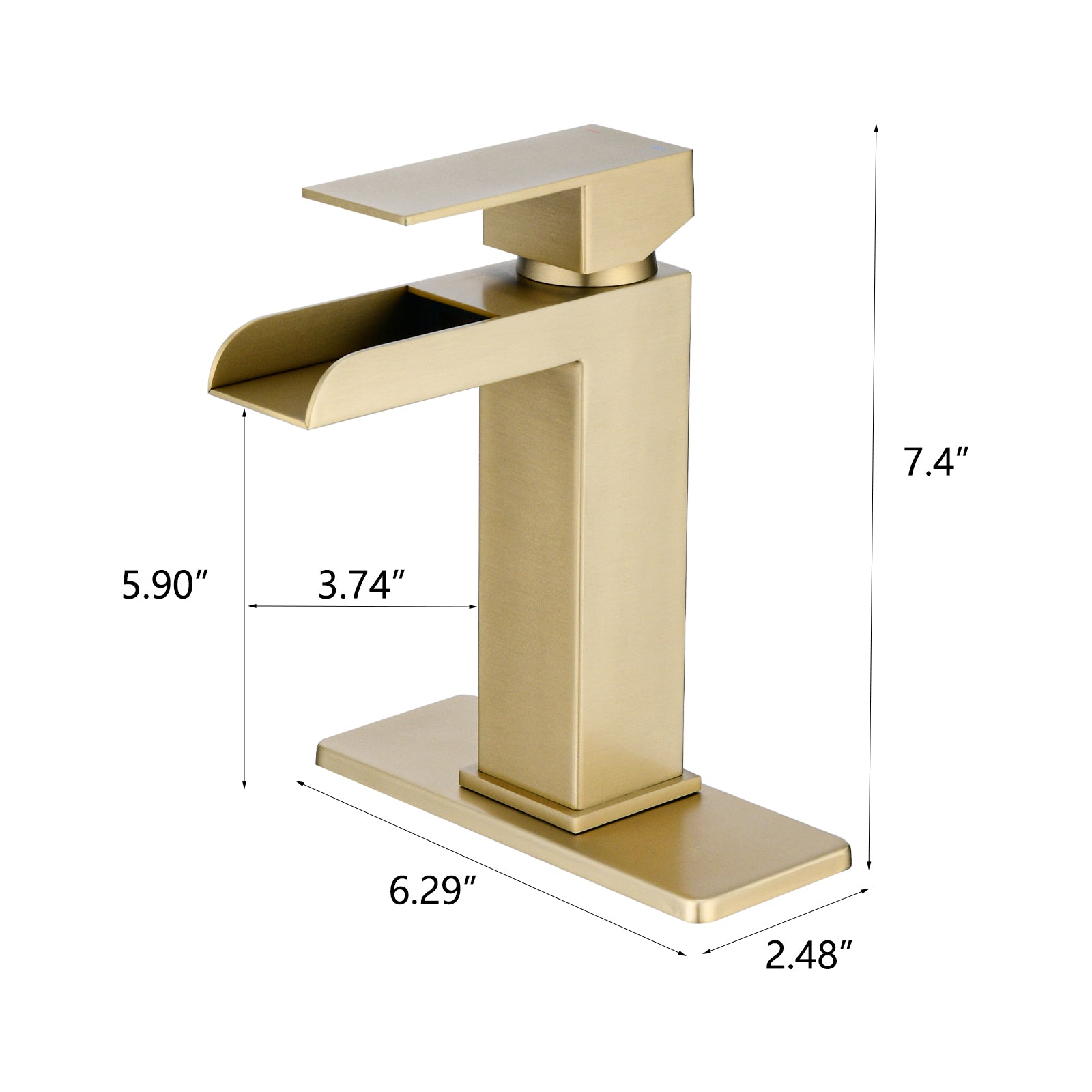 Waterfall Bathroom Faucet Brushed Gold Single Handle Bathroom Sink Faucets 1 Or 3 Hole Solid Vanity Faucet With Deck Plate & Overflow Pop Up Drain Brushed Gold One Brushed Gold Deck Mounted Bathroom Gold Stainless Steel