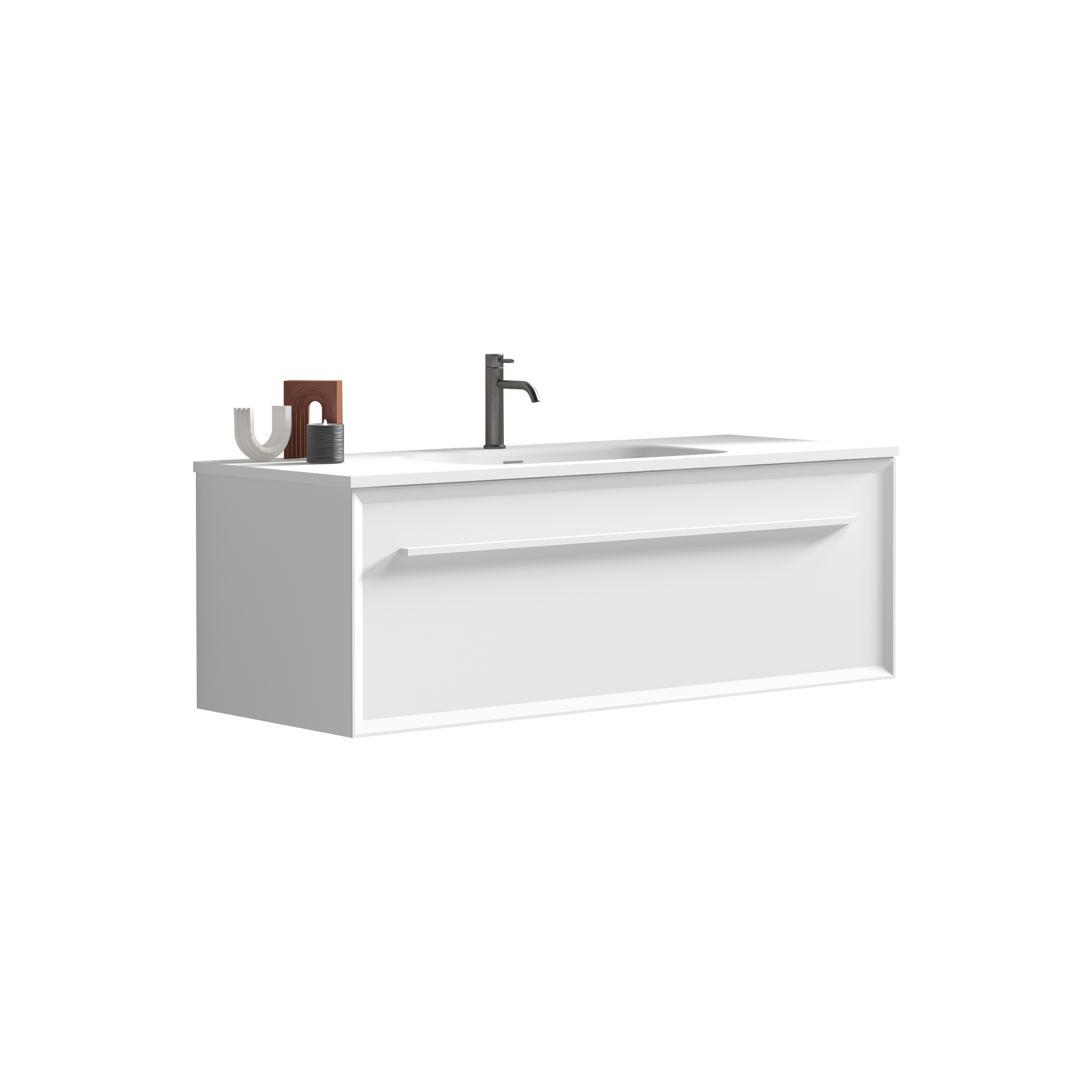 U051 Nevia48W 206 Nevia 48" Matt Snow White Bathroom Vanity With White Solid Surface Sink, Wall Mounted Floating Bathroom Vanity For Modern Bathroom, One Piece White Basin Without Drain, Pre Assembled White Bathroom Modern Plywood