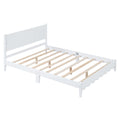 Full Size Wood Platform Bed Frame, Retro Style Bed With Rectangular Headboard,No Need Box Spring,White Full White Wood