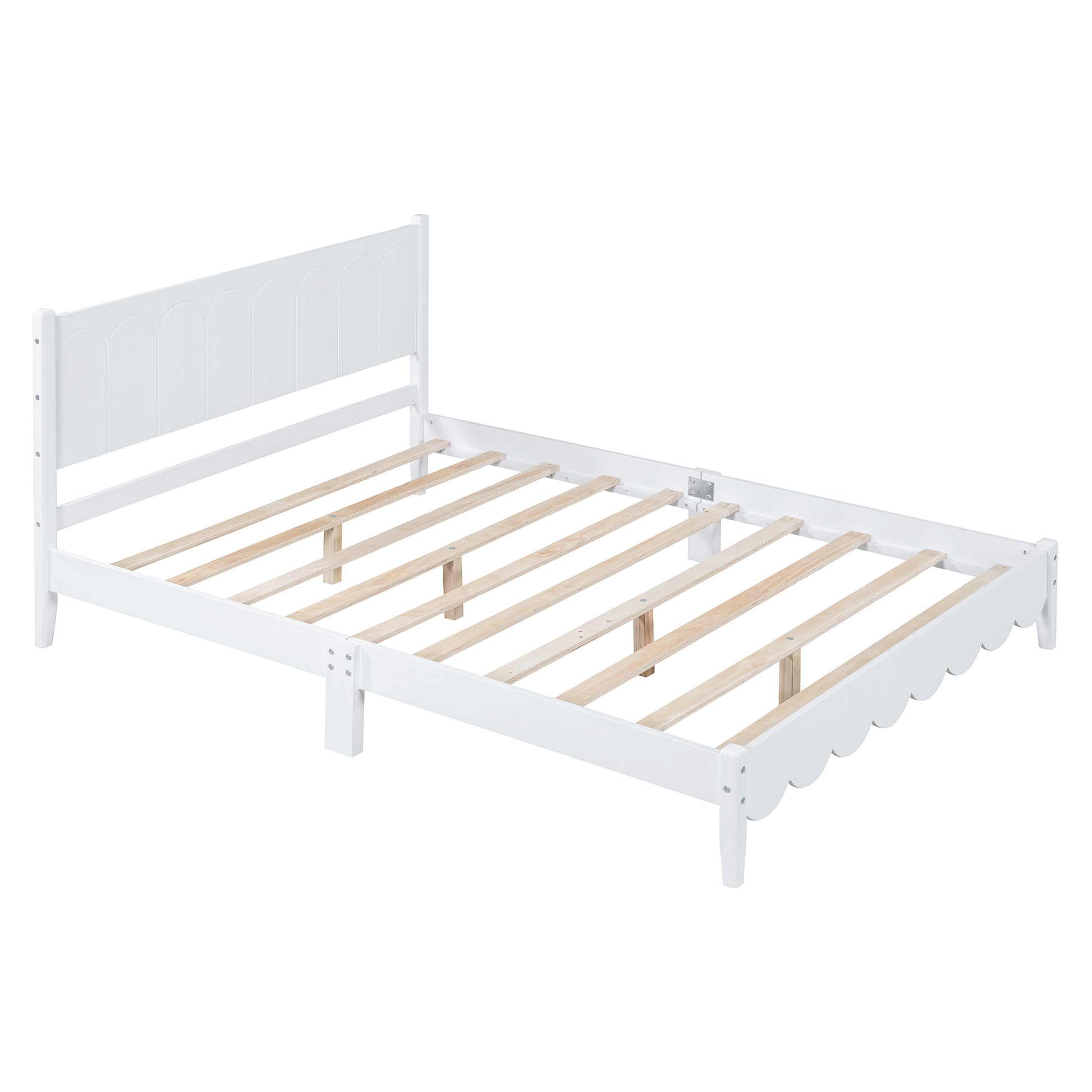 Full Size Wood Platform Bed Frame, Retro Style Bed With Rectangular Headboard,No Need Box Spring,White Full White Wood