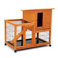 Detachable Rabbit Hutch With Removable Tray And Rolling Casters, Orange Orange Pine