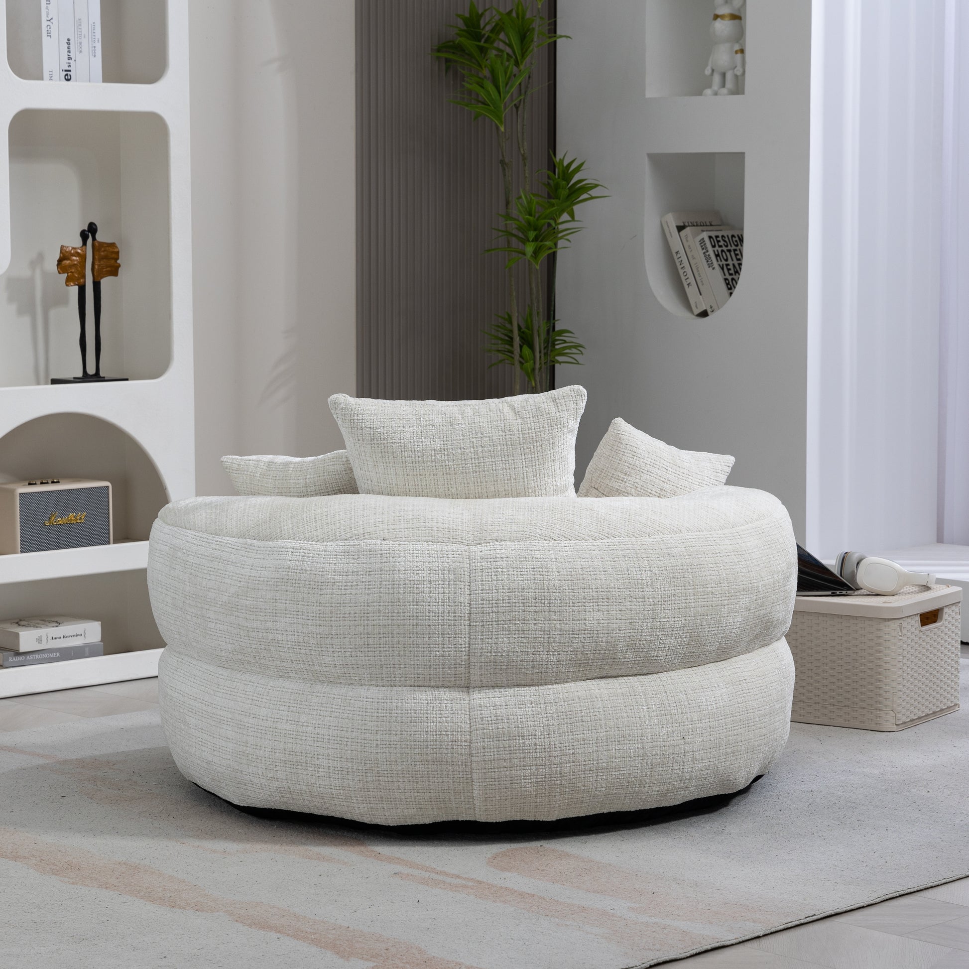 Coolmore Lazy Sofa Durable Comfort Lounger High Back Bean Bag Chair Couch With Three Pillows For Adults And Kids, Indoor & Outdoor, Single Gaming Sofa Chair For Bedroom,Office Beige Chenille Beige Foam Chenille 1 Seat