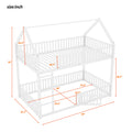 Metal Twin Over Twin House Bunk Bed With Fence And Door, White Box Spring Not Required Twin White Metal Bedroom Metal