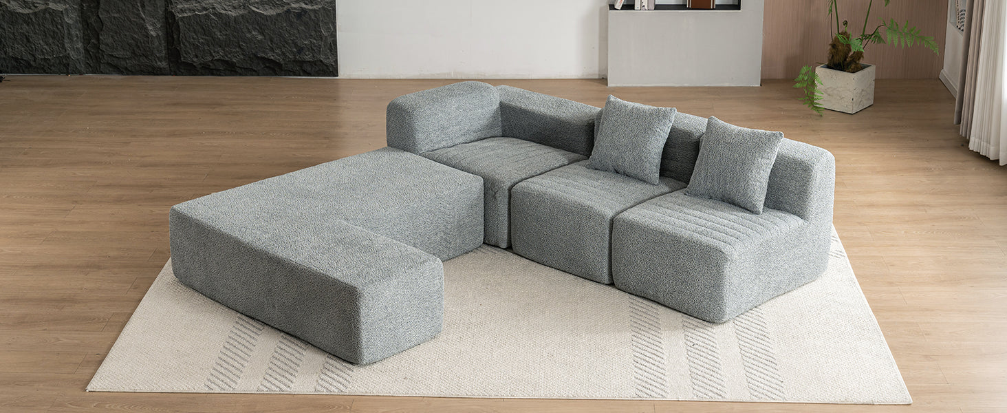 116.5" Sectional Sofa Full Compressed Sofa Couch Free Combined Sofa For Living Room, Grey Grey Foam Polyester 4 Seat