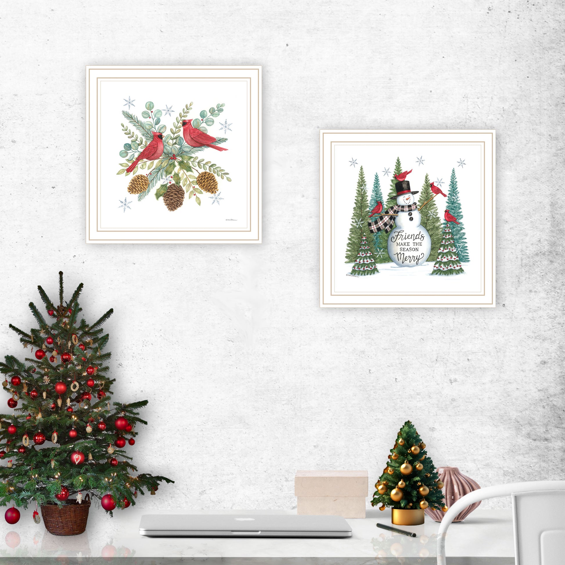 2 Piece Vignette Friends Make The Season Merry White Framed Wall Art For Living Room, Bedroom Wall Art Print For Home Decor By Deb Strain Multicolor Wood Paper