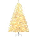 Homcom 6Ft Tall Prelit Artificial Christmas Tree Holiday D Cor With 638 Branches, 220 Warm White Led Lights, Auto Open, White White Plastic