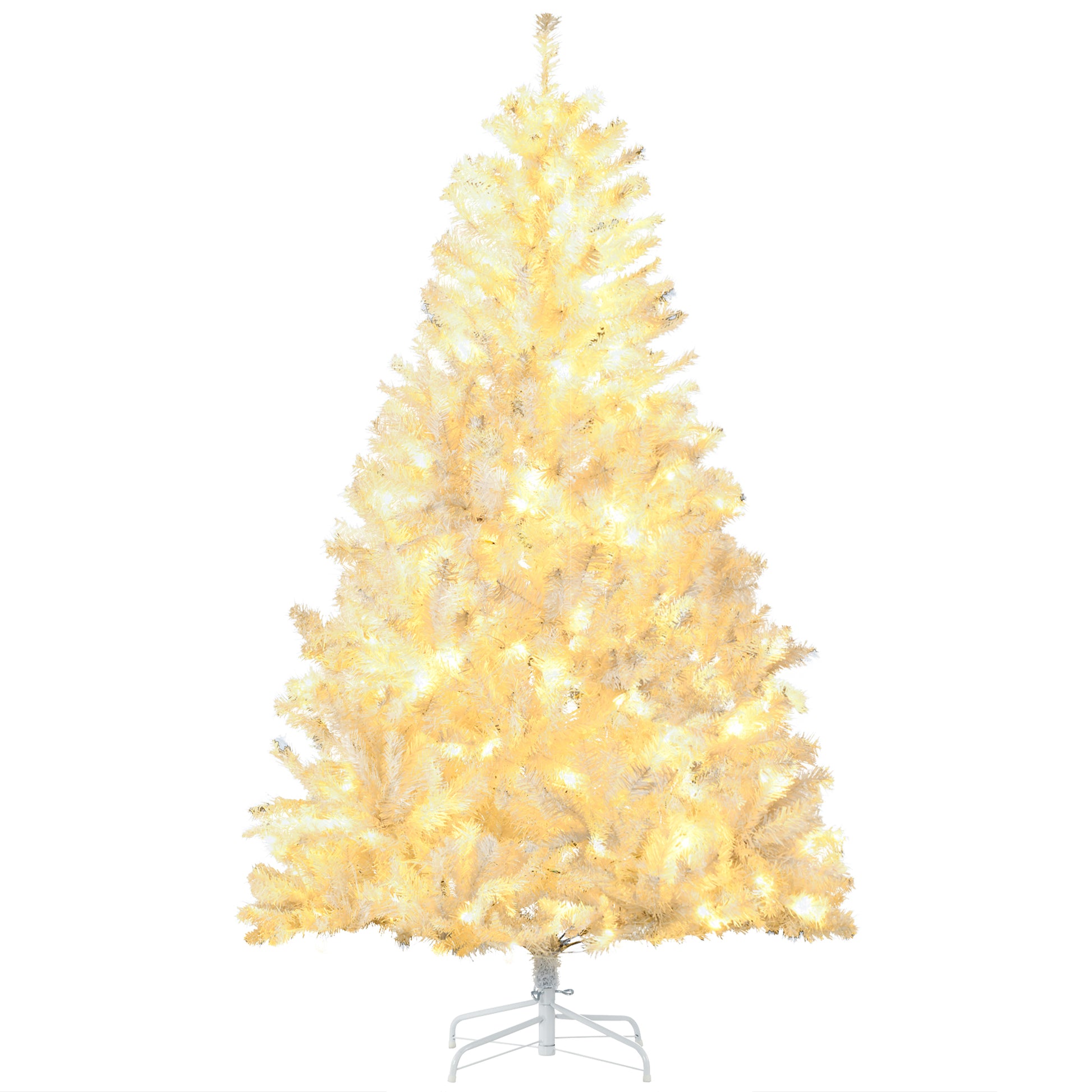 Homcom 6Ft Tall Prelit Artificial Christmas Tree Holiday D Cor With 638 Branches, 220 Warm White Led Lights, Auto Open, White White Plastic