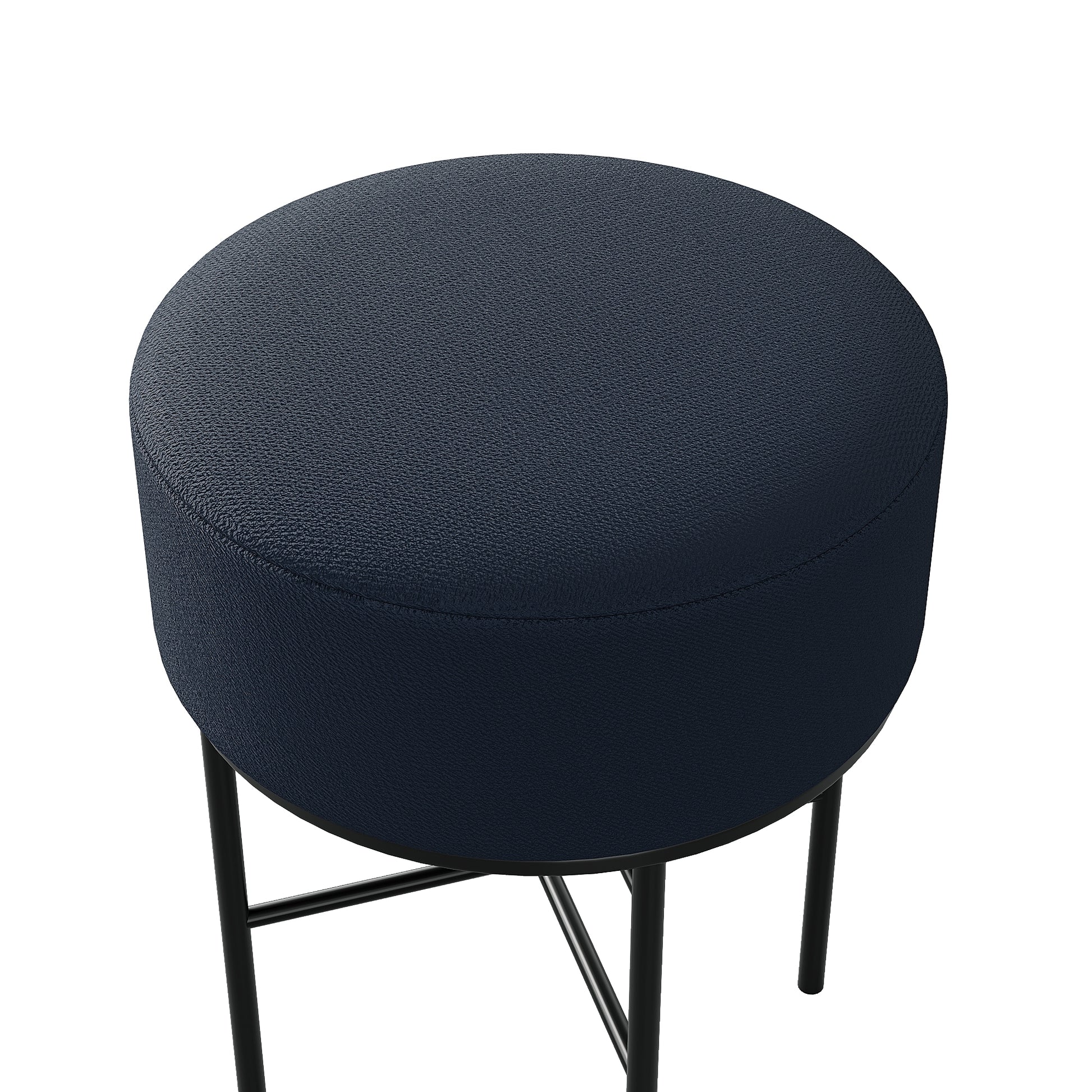 2 Pcs Round Cushioned Vanity Stool, Linen Upholstered Vanity Stool For Makeup Room, Modern Soft Stool For Bar And Dining, Ottoman Footrest Stool With Metal Legs For Living Room, Bedroom Black Black Vanity Stools Bedroom Round Minimalist,Modern Stackable