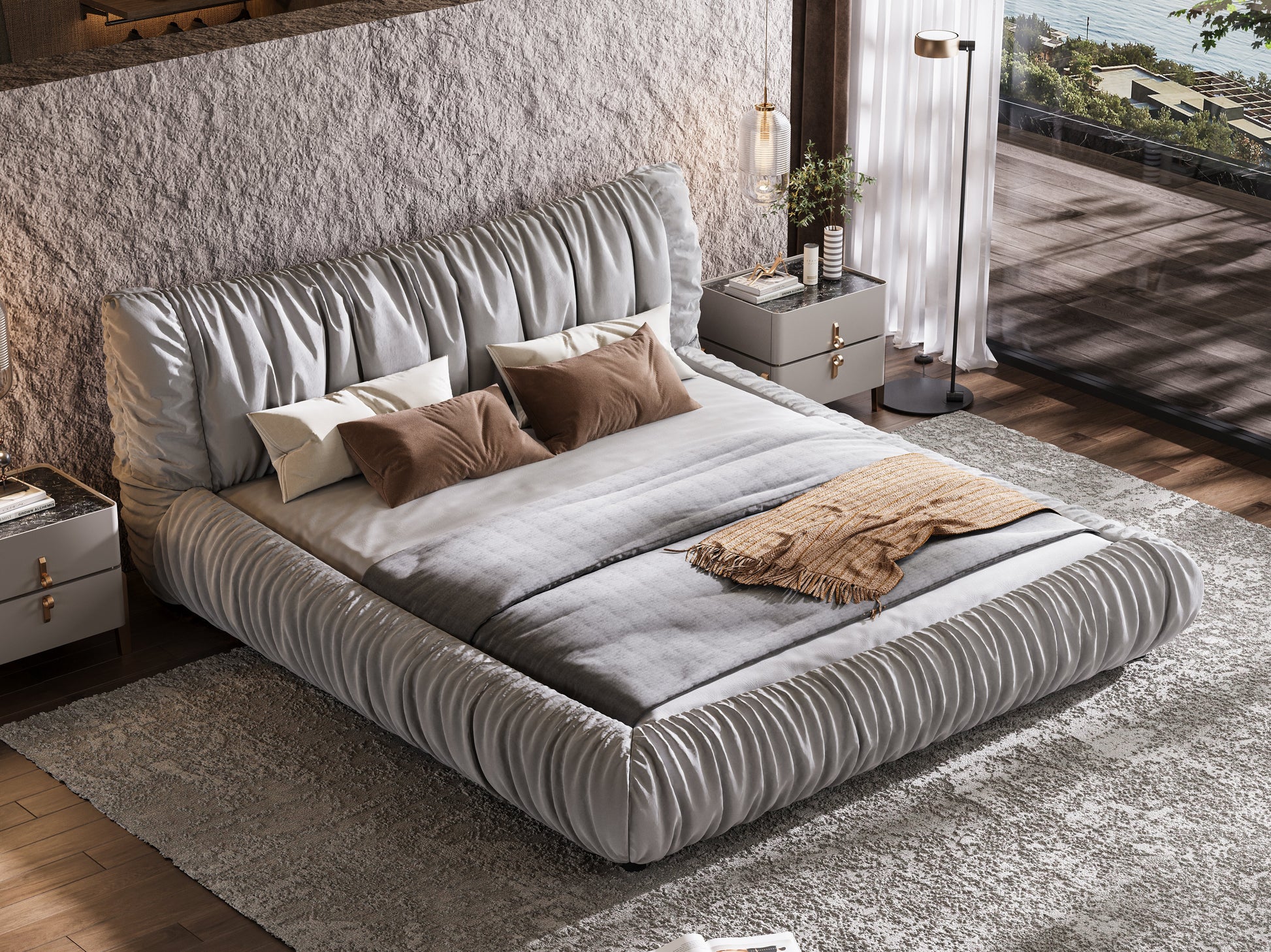 King Size Luxury Upholstered Platform Bed With Removable Cushion And Solid Wood Frame,Suitable For Multiple Heights Of Mattresses,Light Grey King Light Grey Upholstered