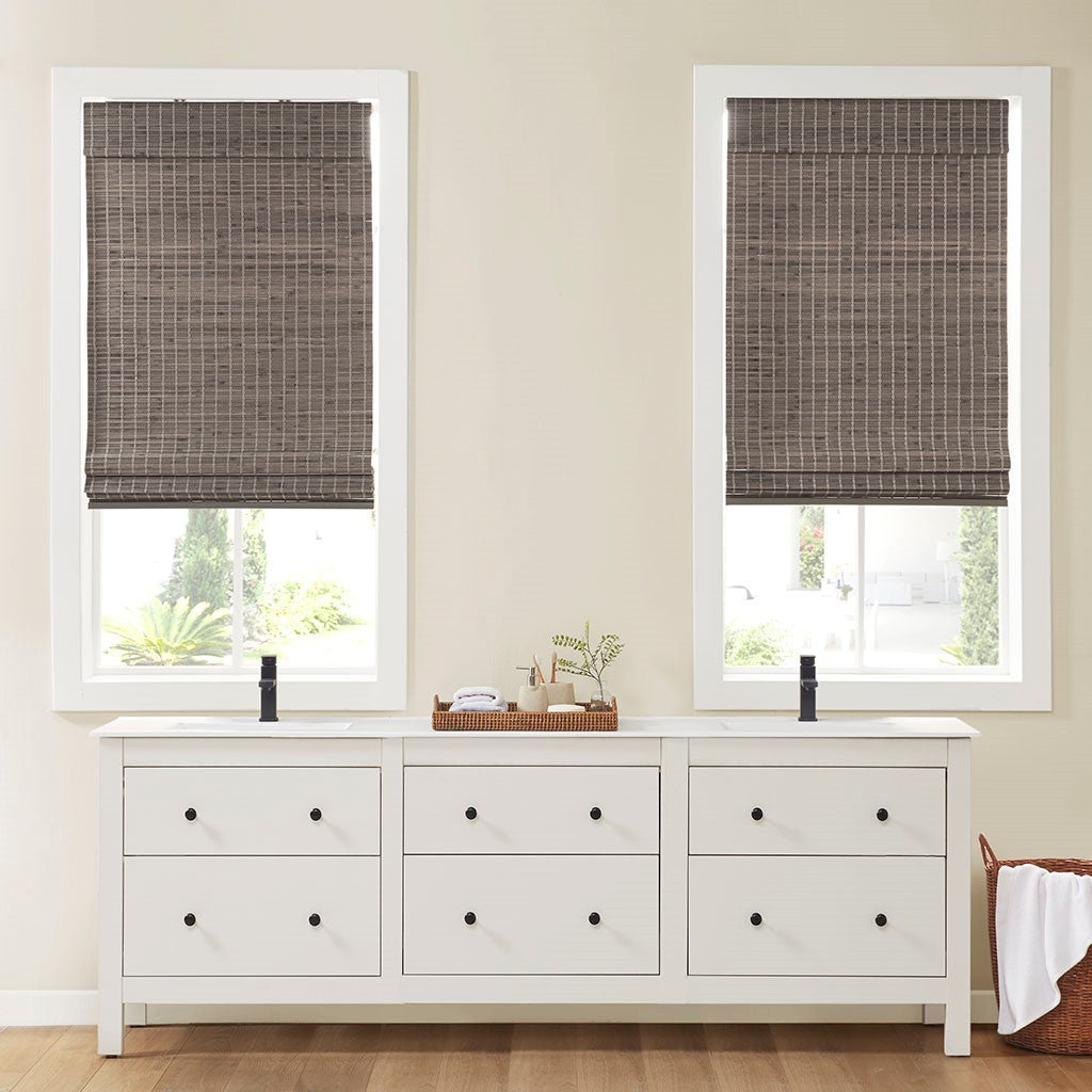 Bamboo Light Filtering Roman Shade 64"L Grey Ash Bamboo