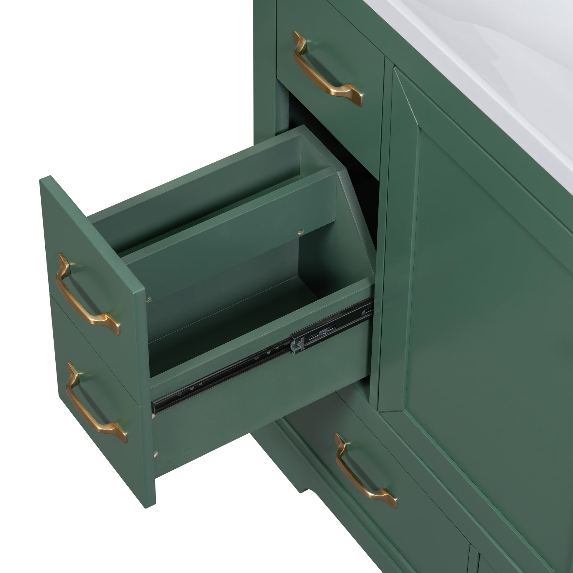 36" Bathroom Vanity With Sink Combo, Six Drawers, Multi Functional Drawer Divider, Adjustable Shelf, Green Green Solid Wood Mdf