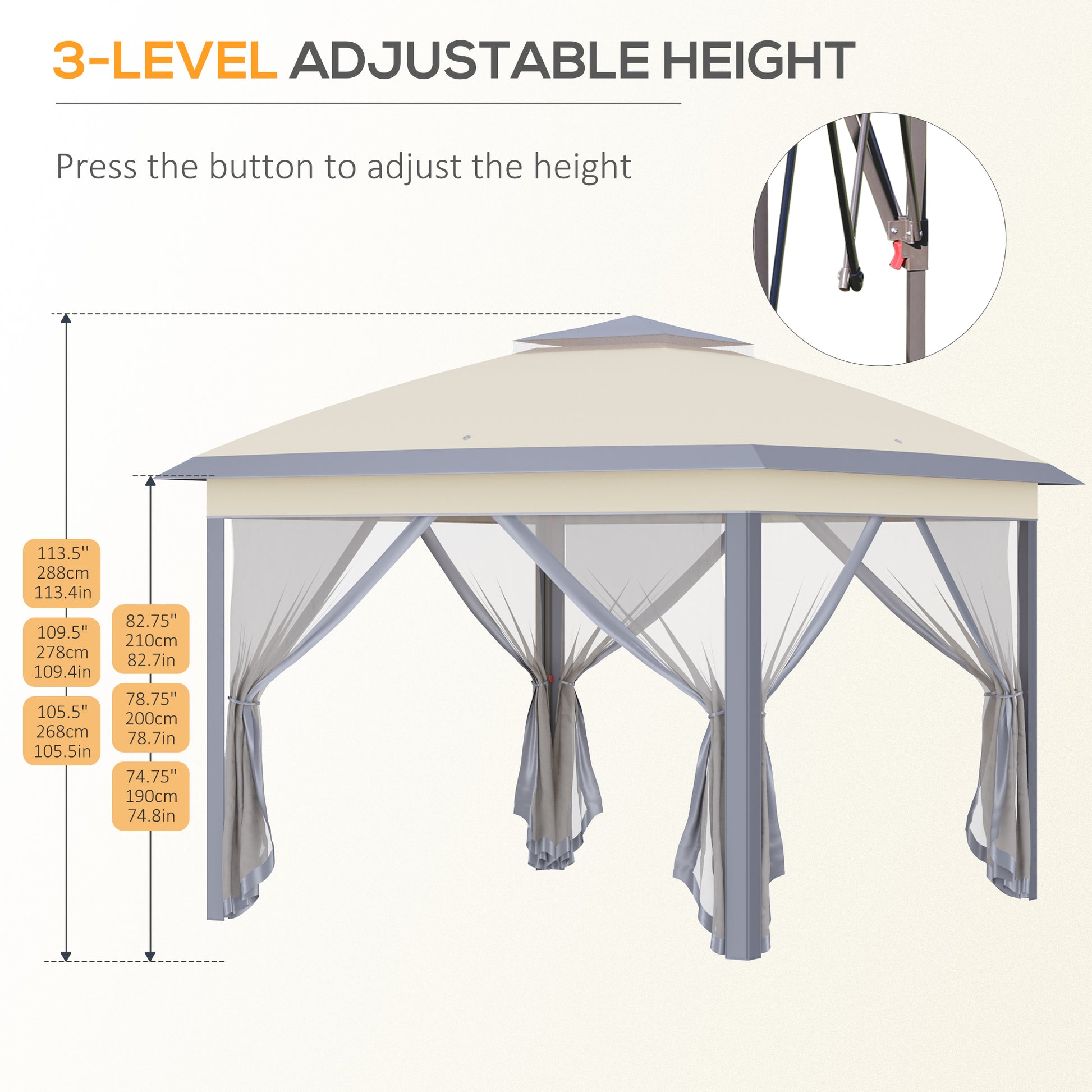 Outsunny 11' X 11' Pop Up Canopy Tent With Netting And Carry Bag, Instant Gazebo Sun Shelter, Tents For Parties With 121 Square Feet Of Shade, For Outdoor, Garden, Patio, Beige Beige Steel