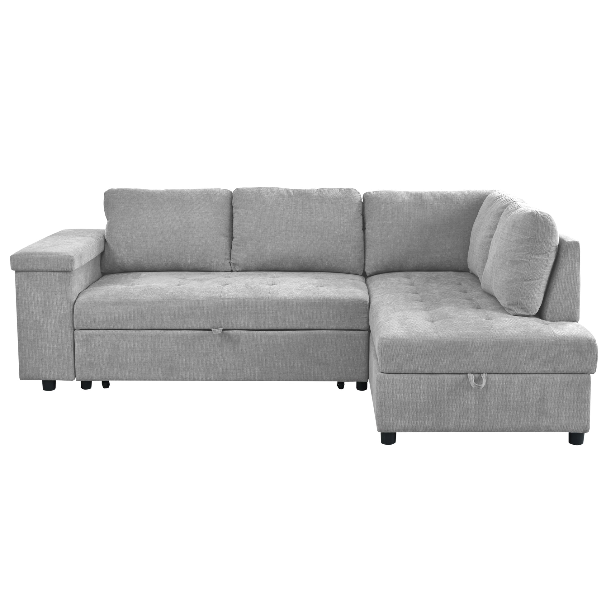 Mirod 91.5 Inch L Shaped Couch With Pull Out Bed And Storage Sectional Sleeper Sofa With Hidden Storagewide Armrest With Storage,For Living Room, Apartment, Bedroom, Office Light Grey Polyester 3