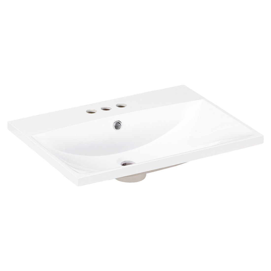24" Single Bathroom Basin Sink, Vanity Top Only, 3 Faucet Holes, Resin White Bathroom Resin