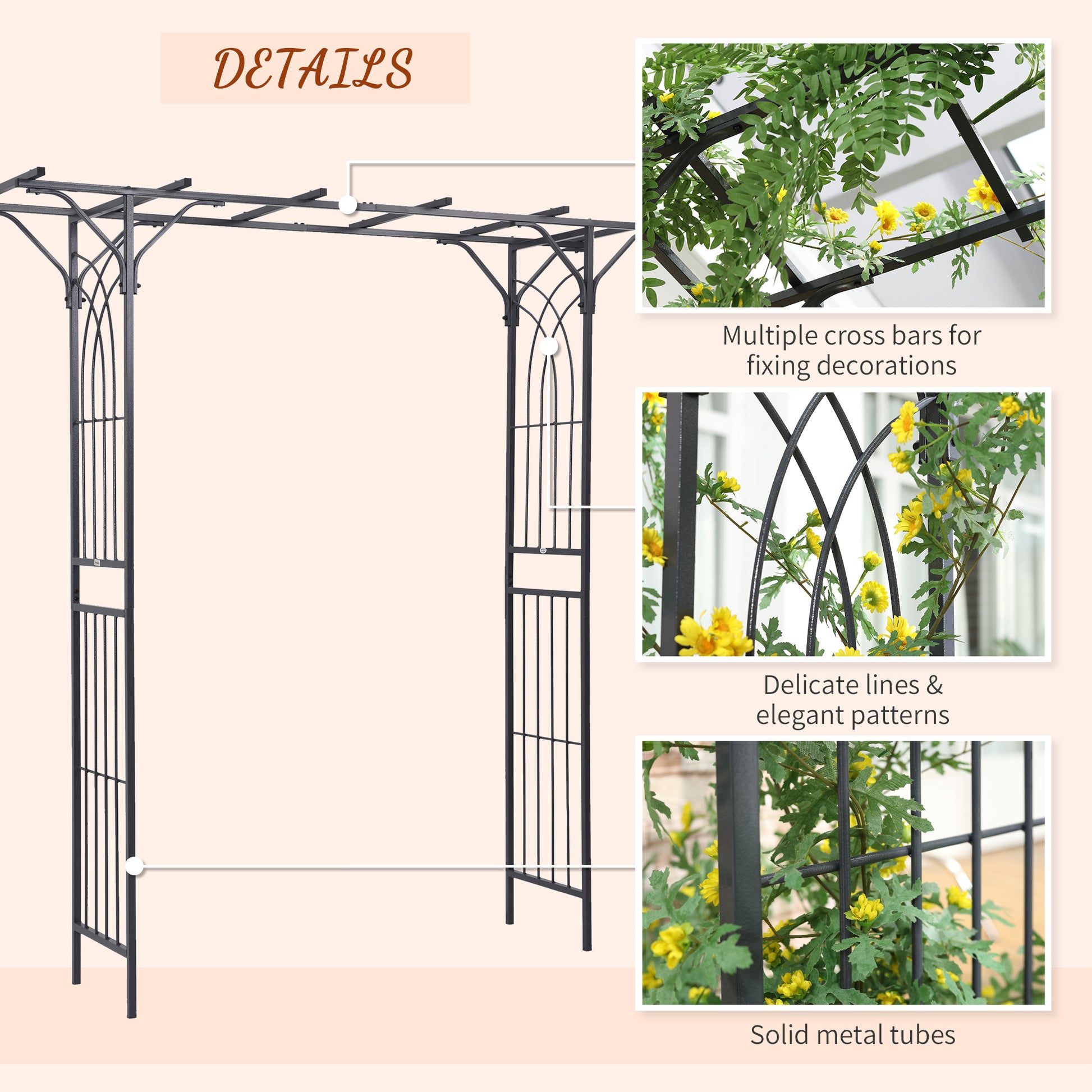 Outsunny 82'' Decorative Metal Garden Trellis Arch With Durable Steel Tubing & Elegant Scrollwork, Perfect For Weddings Gray Metal