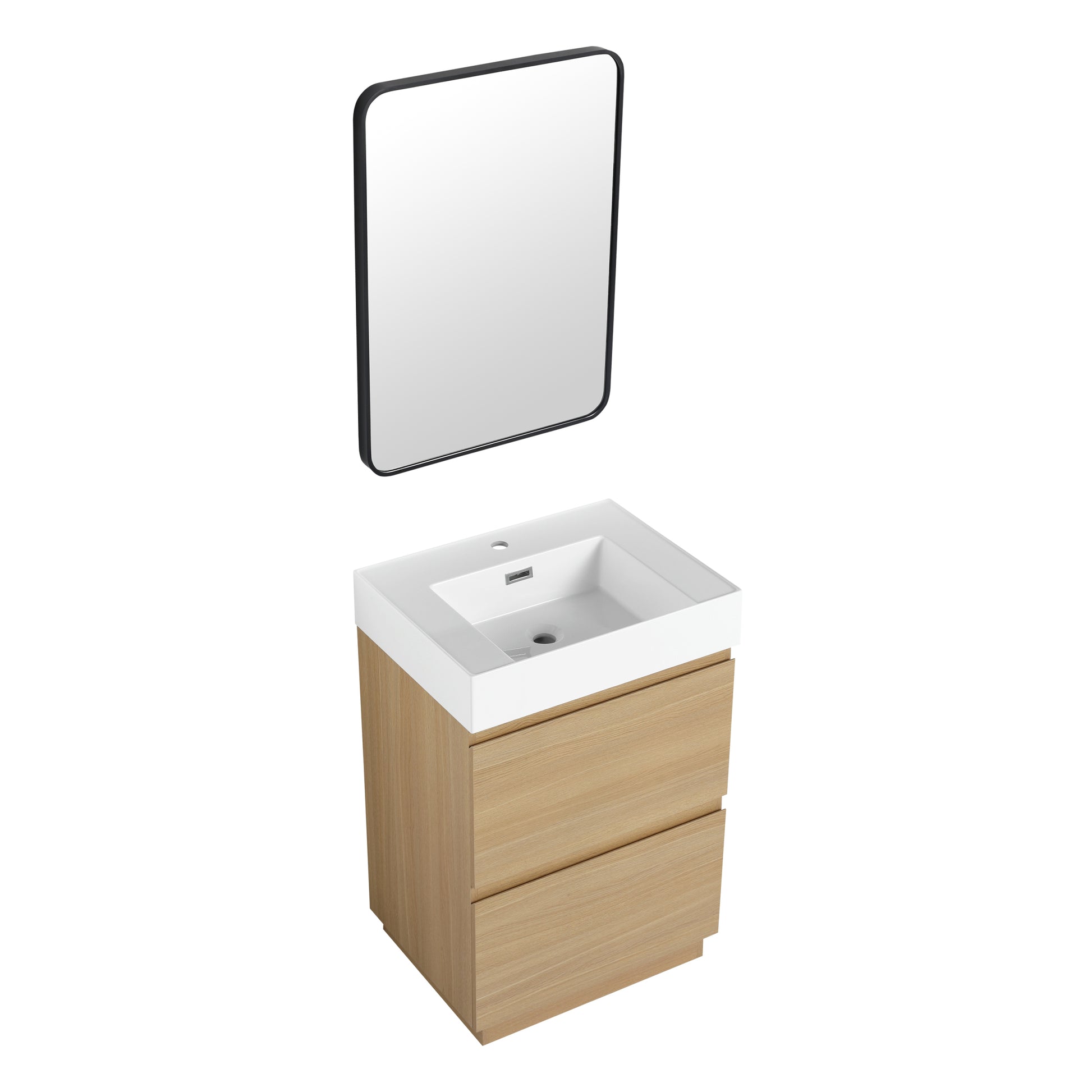 24" Bathroom Vanities With Single Sink Combo, Modern Undermount Bathroom Sink Cabinet With Double Drawer, Freestanding Bathroom Sink Cabinet,Engineering Wood Oak American Design Engineered Wood