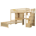 Twin Over Twin Loft Bed With Built In Desk And Staircase, With Storage Compartments And Shelves, Natural Twin Box Spring Not Required Natural Wood Pine